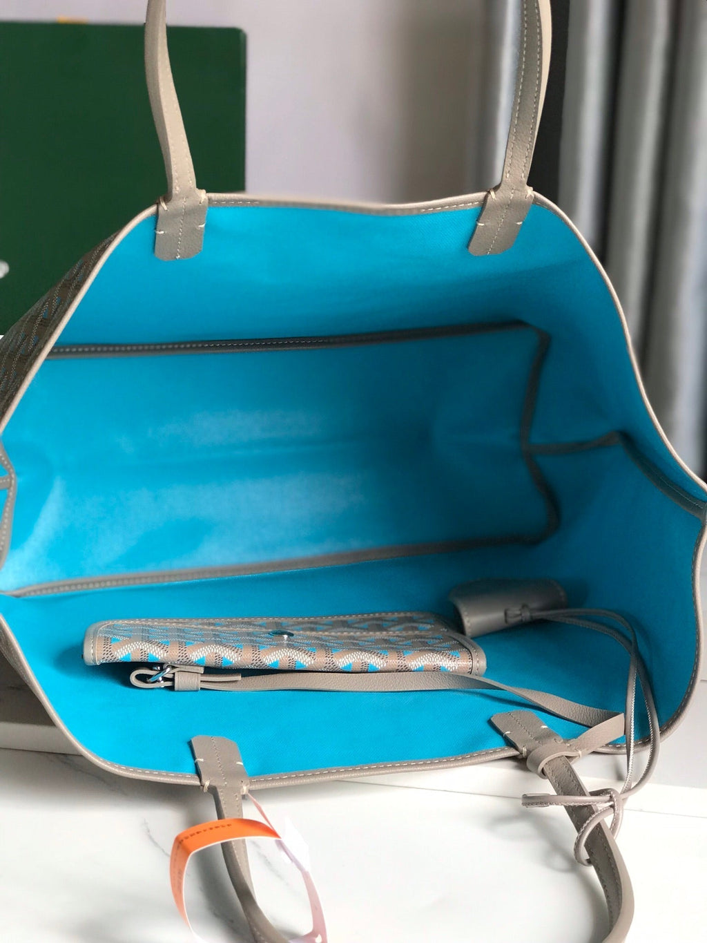 GOYARD SAINT LOUIS PM 34 IN GREY MIX BLUE GOYARDINE CANVAS AND CALFSKIN