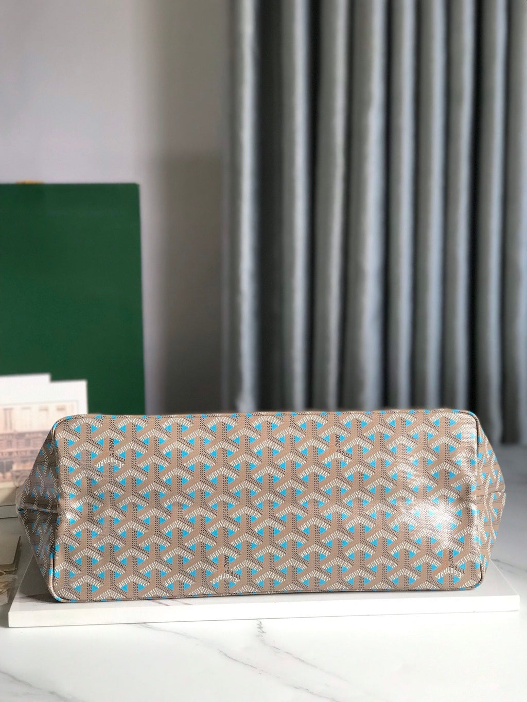 GOYARD SAINT LOUIS PM 34 IN GREY MIX BLUE GOYARDINE CANVAS AND CALFSKIN