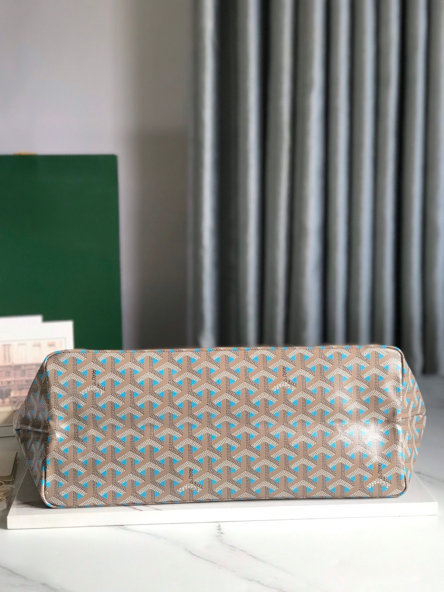 GOYARD SAINT LOUIS PM 34 IN GREY MIX BLUE GOYARDINE CANVAS AND CALFSKIN