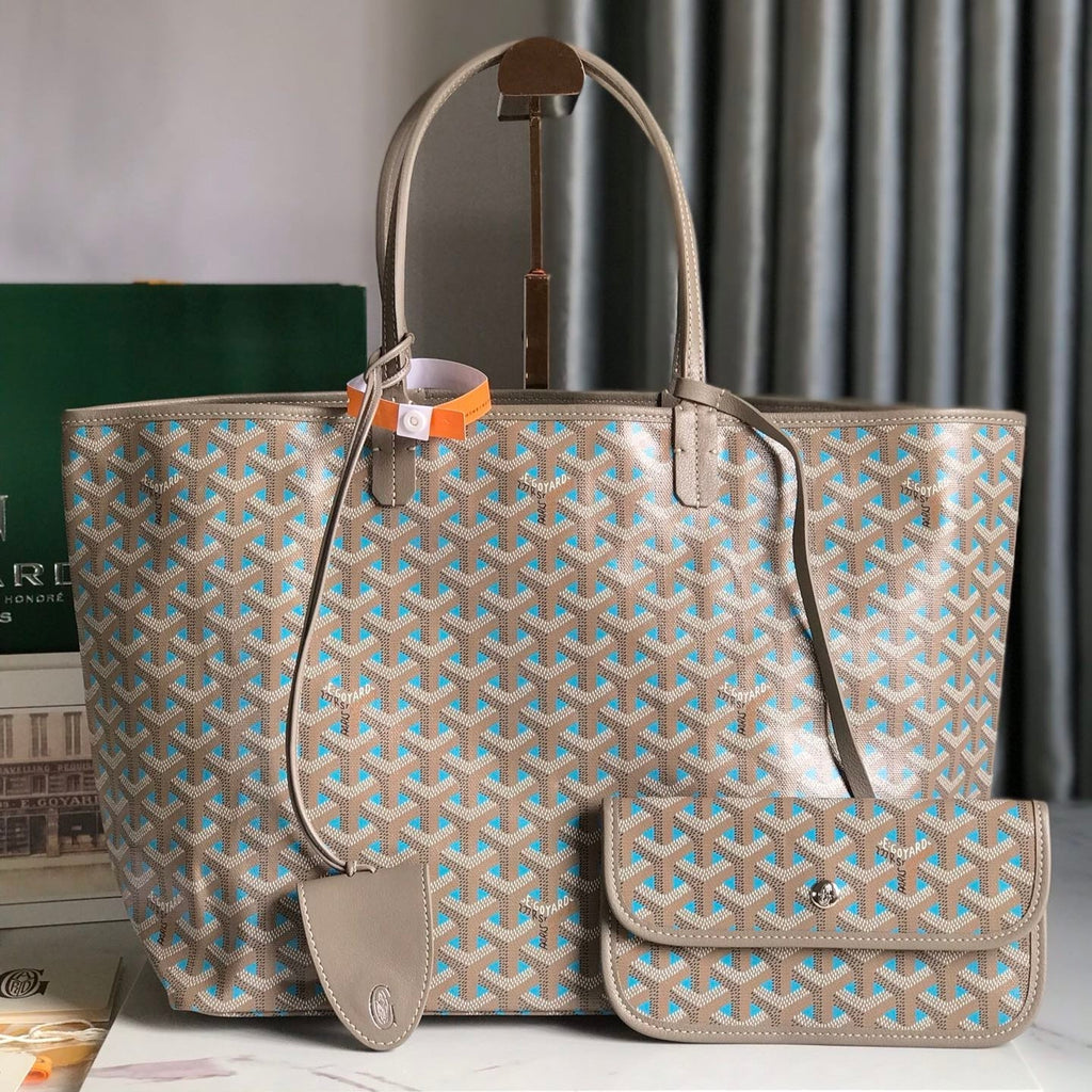 GOYARD SAINT LOUIS PM 34 IN GREY MIX BLUE GOYARDINE CANVAS AND CALFSKIN