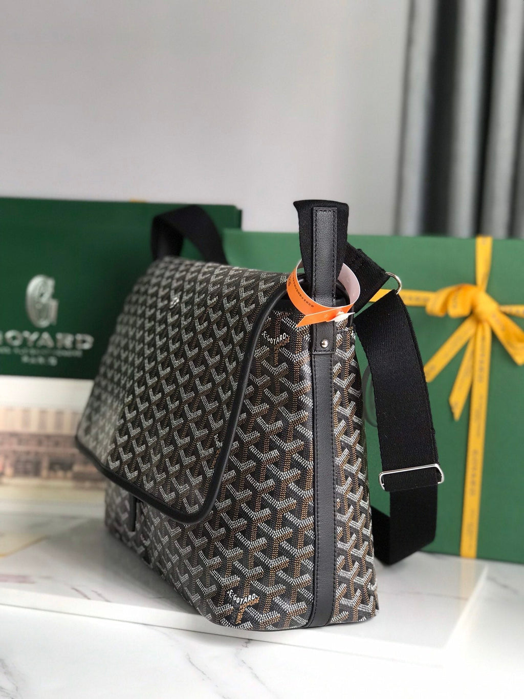 GOYARD CITADIN MESSENGER BAG 39 IN BLACK GOYARDINE CANVAS