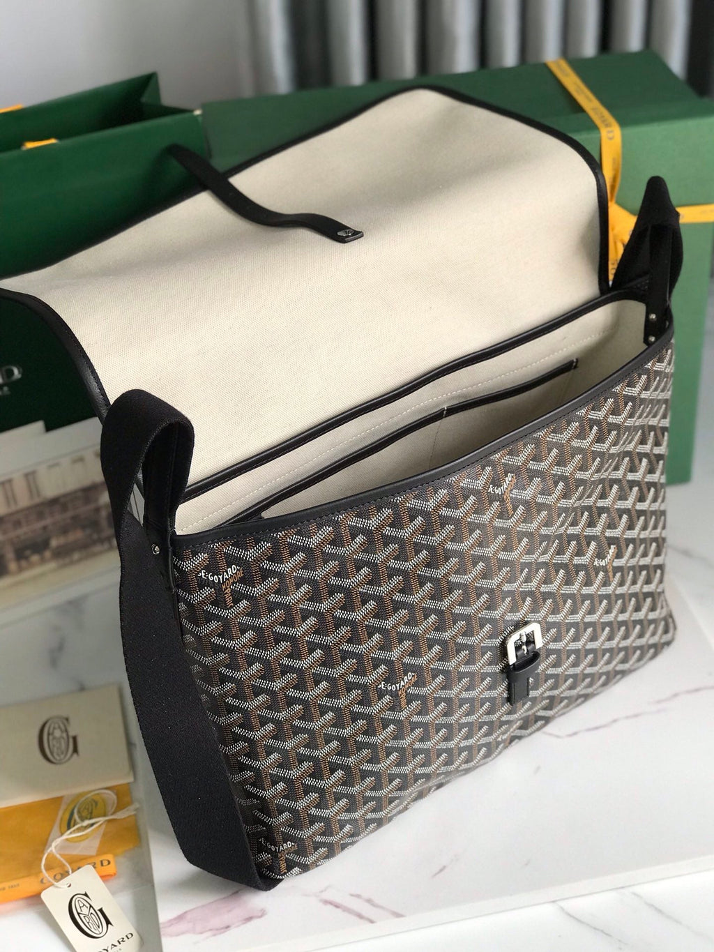 GOYARD CITADIN MESSENGER BAG 39 IN BLACK GOYARDINE CANVAS