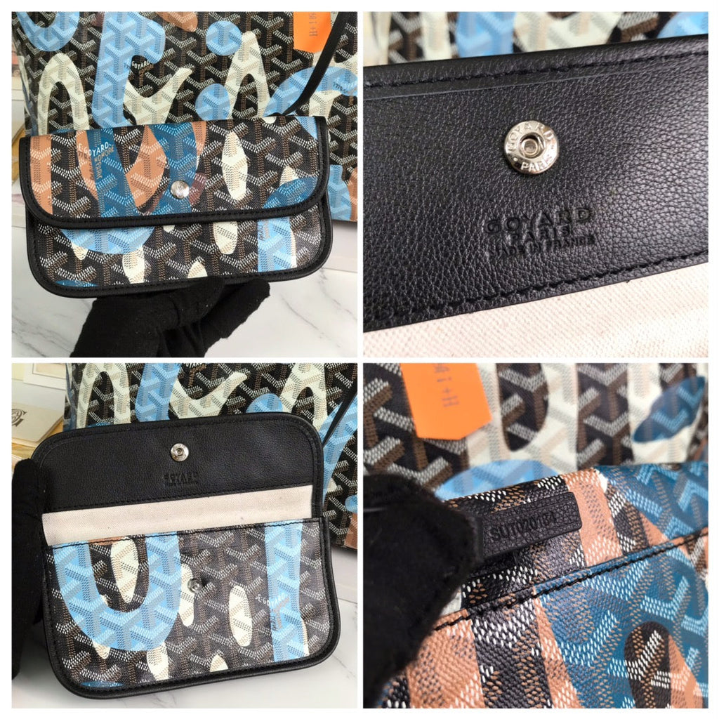 GOYARD SAINT LOUIS PM BAG 34 IN BLUE LETTRES CAMOUFLAGE GOYARDINE CANVAS