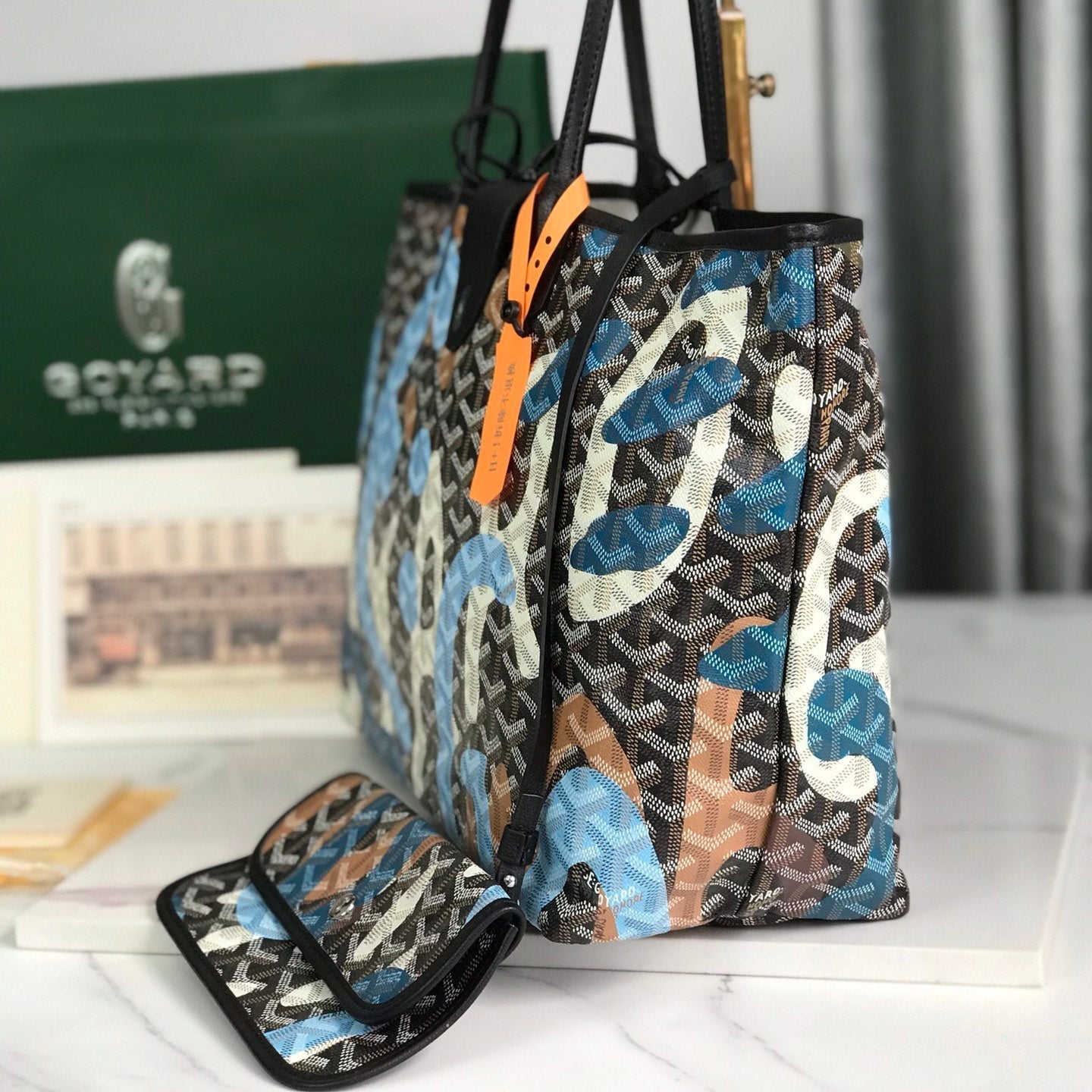 GOYARD SAINT LOUIS PM BAG 34 IN BLUE LETTRES CAMOUFLAGE GOYARDINE CANVAS