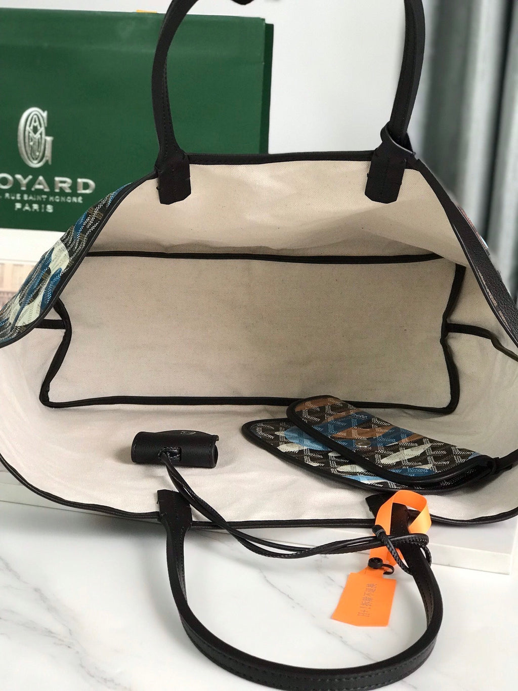 GOYARD SAINT LOUIS PM BAG 34 IN BLUE LETTRES CAMOUFLAGE GOYARDINE CANVAS