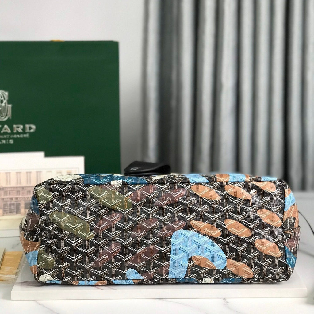 GOYARD SAINT LOUIS PM BAG 34 IN BLUE LETTRES CAMOUFLAGE GOYARDINE CANVAS