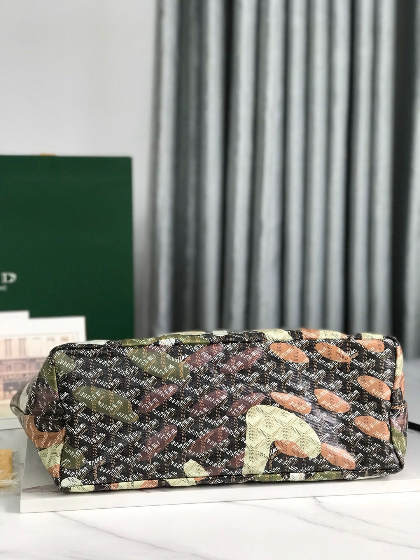 GOYARD SAINT LOUIS PM BAG 34 IN GREEN LETTRES CAMOUFLAGE GOYARDINE CANVAS