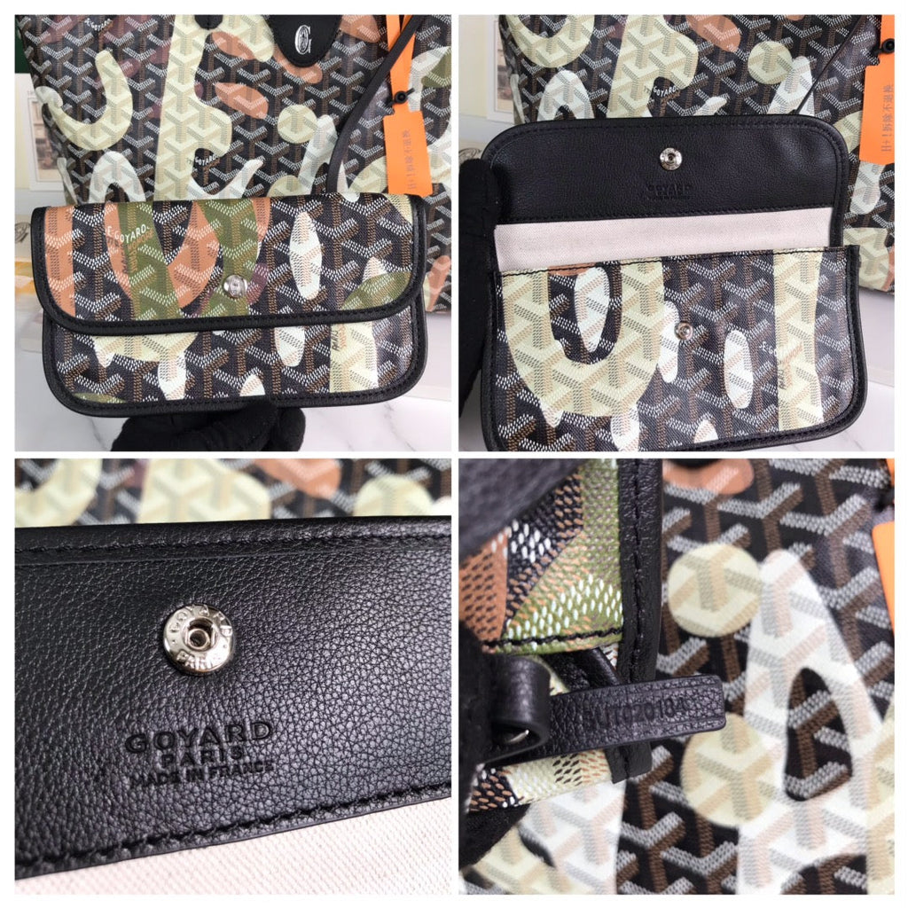 GOYARD SAINT LOUIS PM BAG 34 IN GREEN LETTRES CAMOUFLAGE GOYARDINE CANVAS