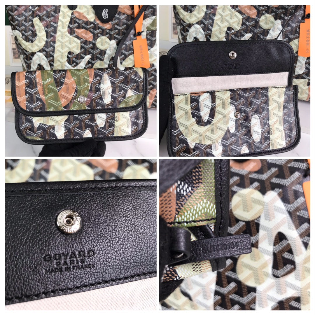 GOYARD SAINT LOUIS PM BAG 34 IN GREEN LETTRES CAMOUFLAGE GOYARDINE CANVAS
