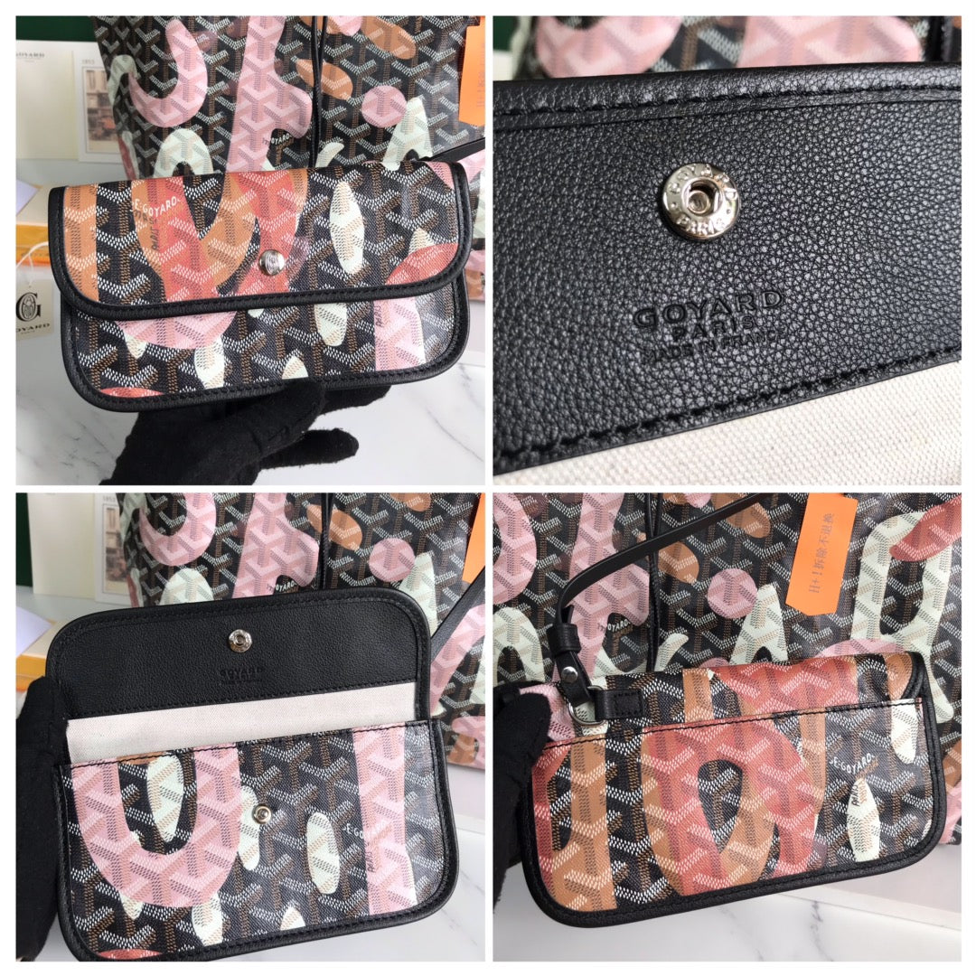 GOYARD SAINT LOUIS PM BAG 34 IN PINK LETTRES CAMOUFLAGE GOYARDINE CANVAS