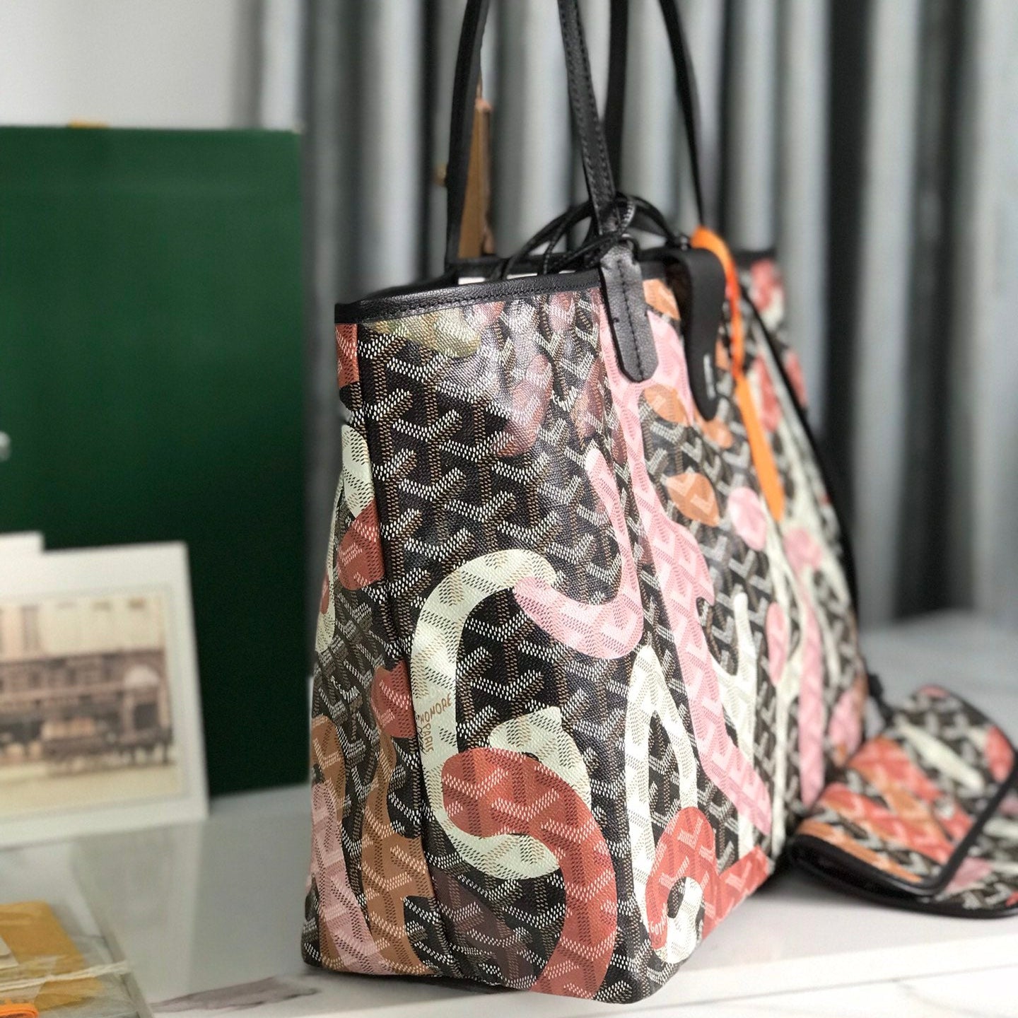 GOYARD SAINT LOUIS PM BAG 34 IN PINK LETTRES CAMOUFLAGE GOYARDINE CANVAS