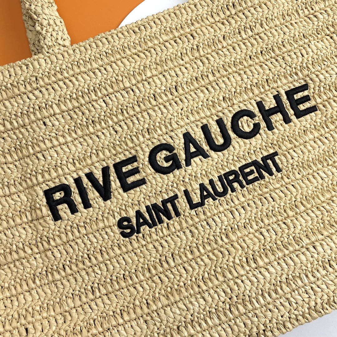 SAINT LAURENT RIVE GAUCHE TOTE BAG 38 IN LIGHT YELLOW RAFFIA