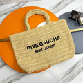 SAINT LAURENT RIVE GAUCHE TOTE BAG 38 IN LIGHT YELLOW RAFFIA