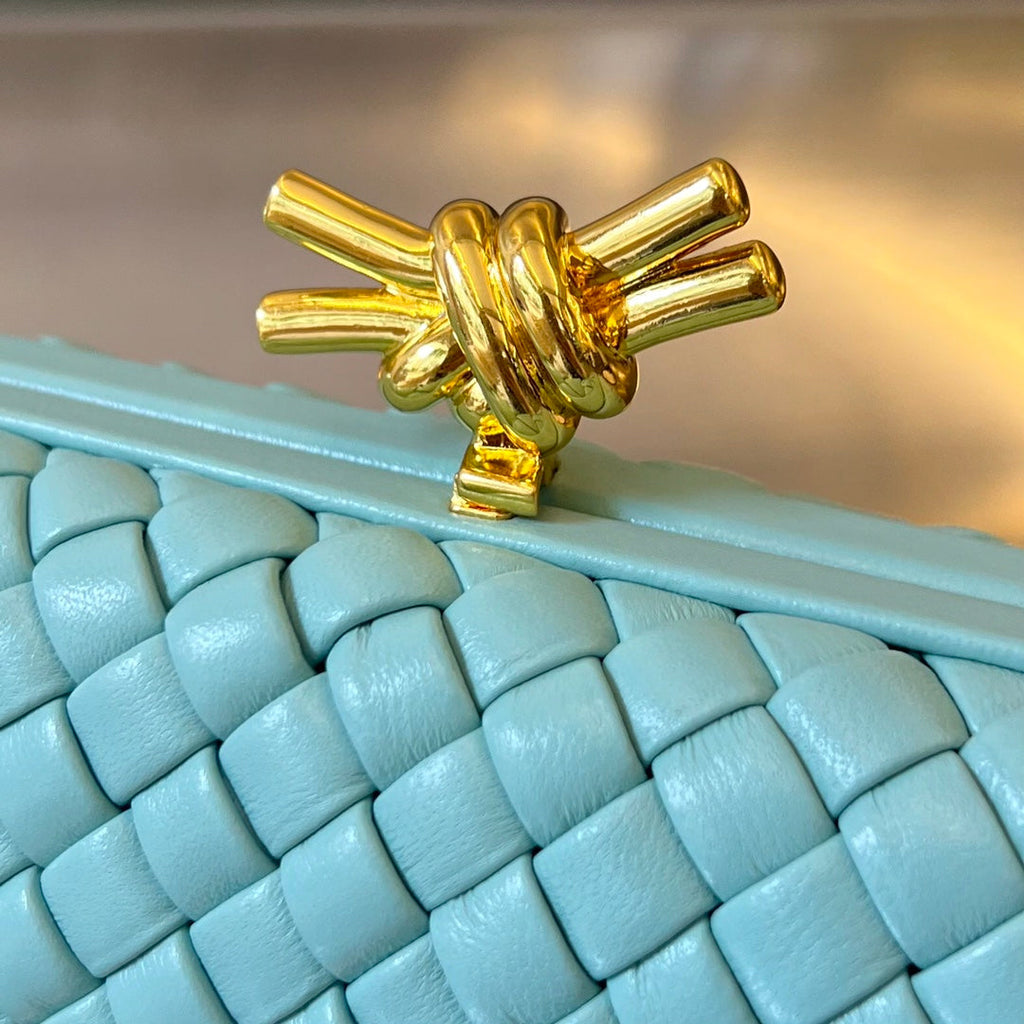 BOTTEGA VENETA KNOT 20 IN BLUE PASTEL LAMBSKIN
