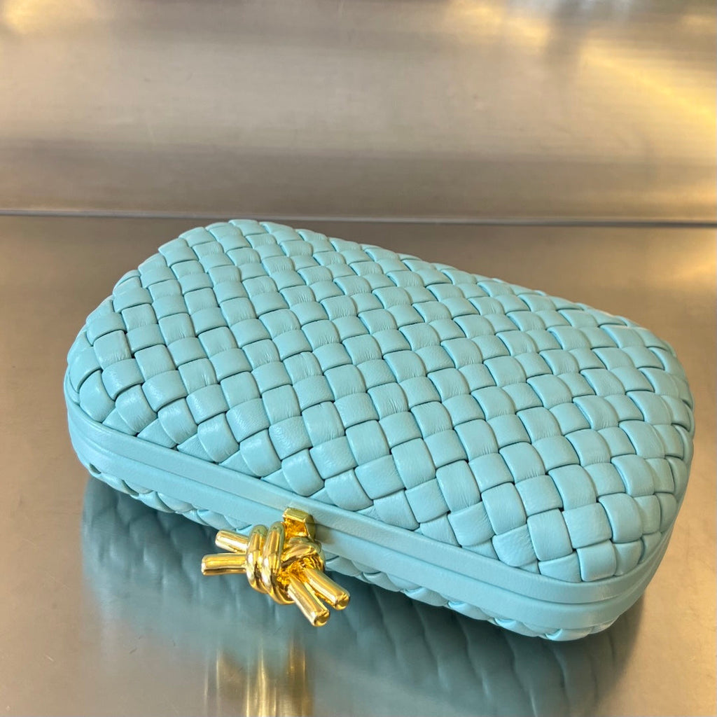 BOTTEGA VENETA KNOT 20 IN BLUE PASTEL LAMBSKIN