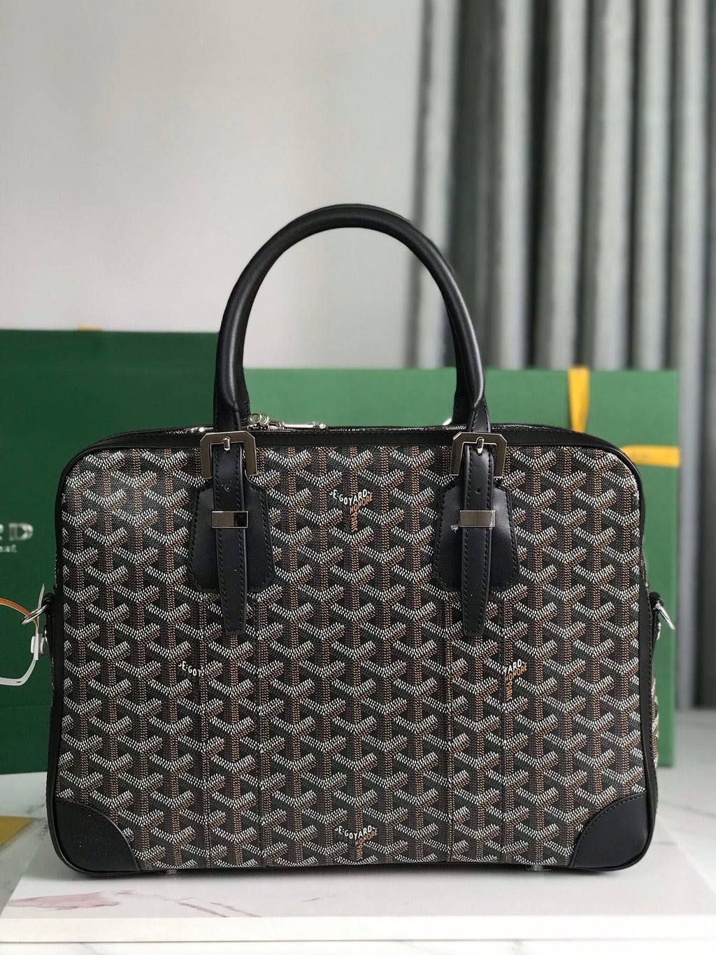 GOYARD AMBASSADE DOCUMENT CASE 35 IN BLACK GOYARDINE CANVAS