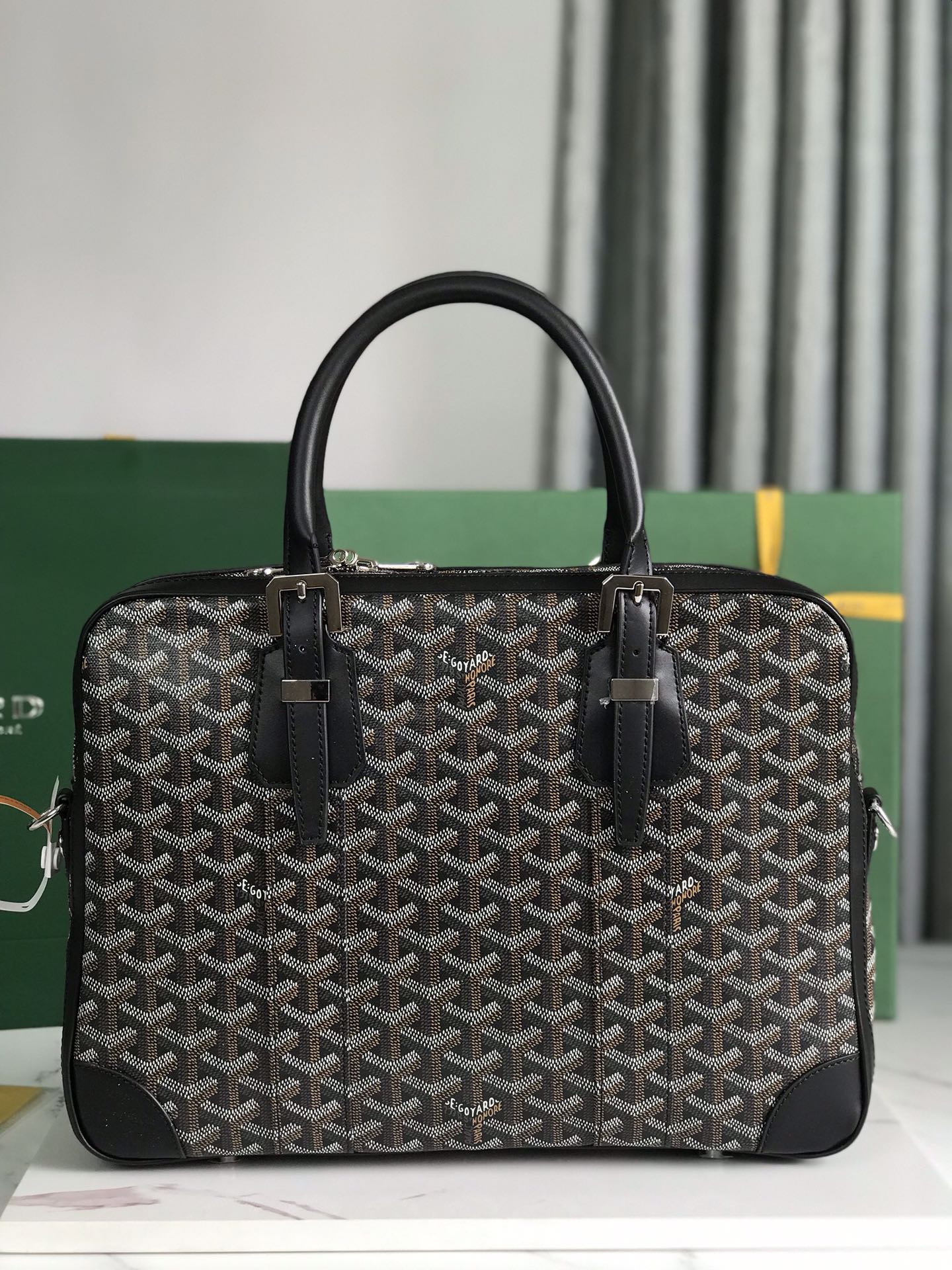 GOYARD AMBASSADE DOCUMENT CASE 35 IN BLACK GOYARDINE CANVAS