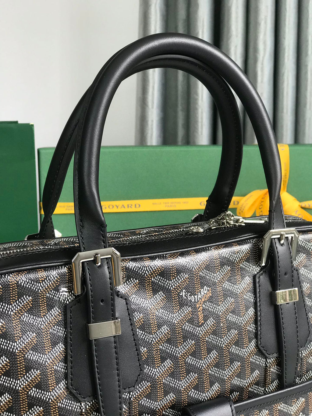 GOYARD AMBASSADE DOCUMENT CASE 35 IN BLACK GOYARDINE CANVAS
