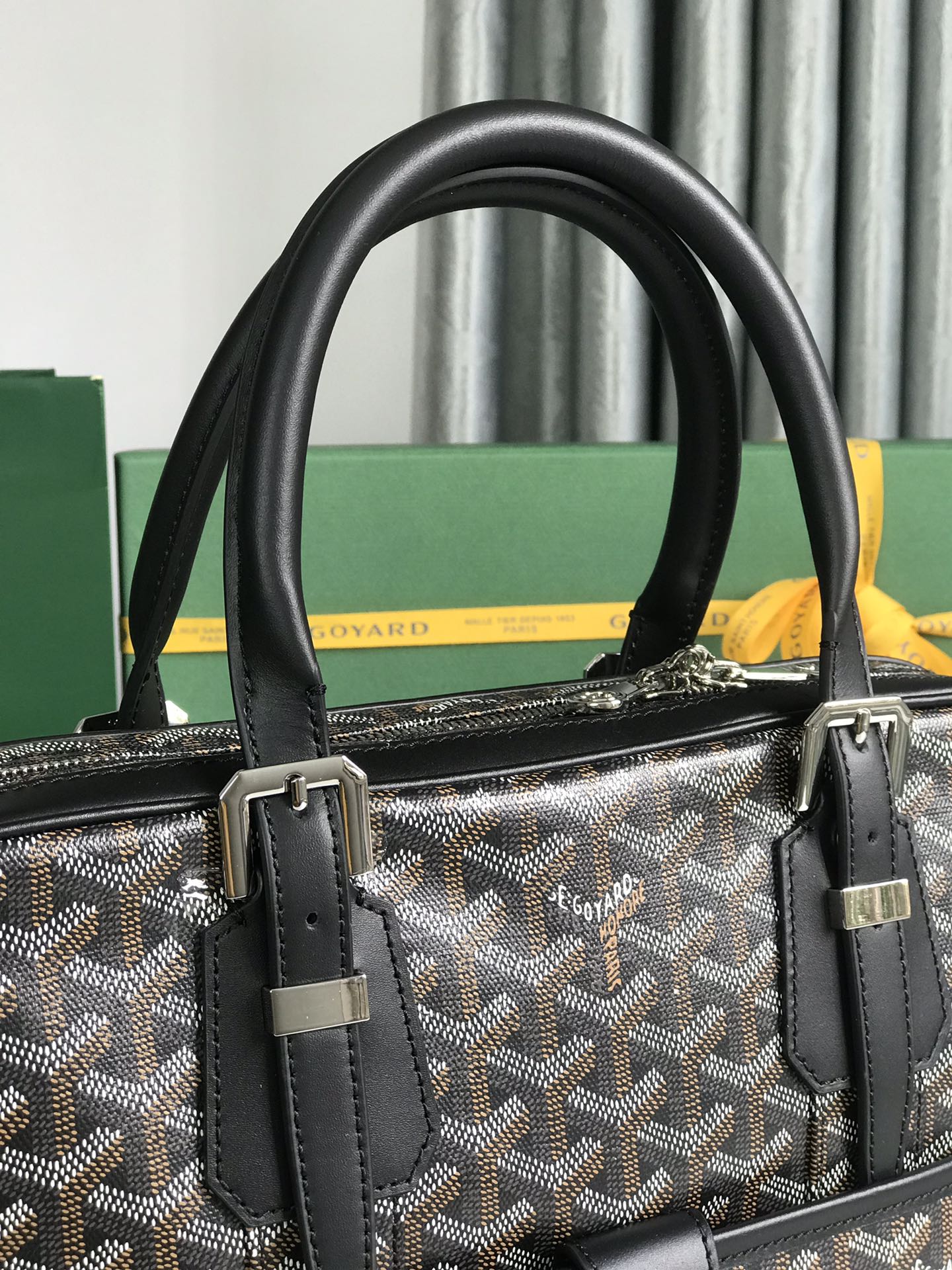 GOYARD AMBASSADE DOCUMENT CASE 35 IN BLACK GOYARDINE CANVAS