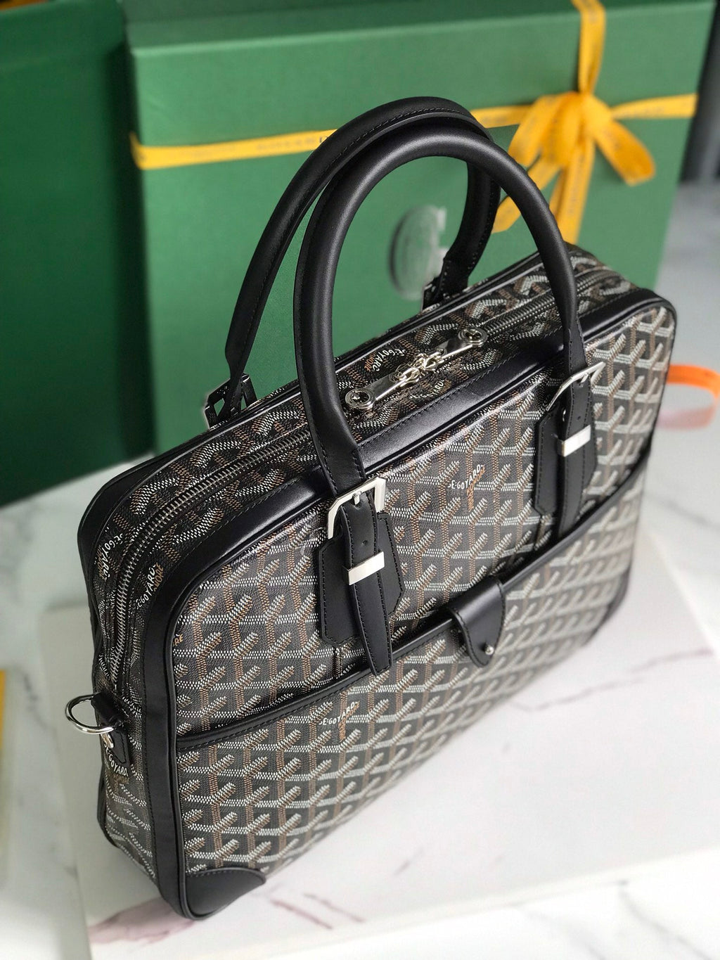 GOYARD AMBASSADE DOCUMENT CASE 35 IN BLACK GOYARDINE CANVAS