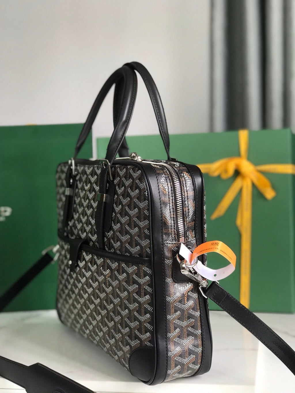 GOYARD AMBASSADE DOCUMENT CASE 35 IN BLACK GOYARDINE CANVAS