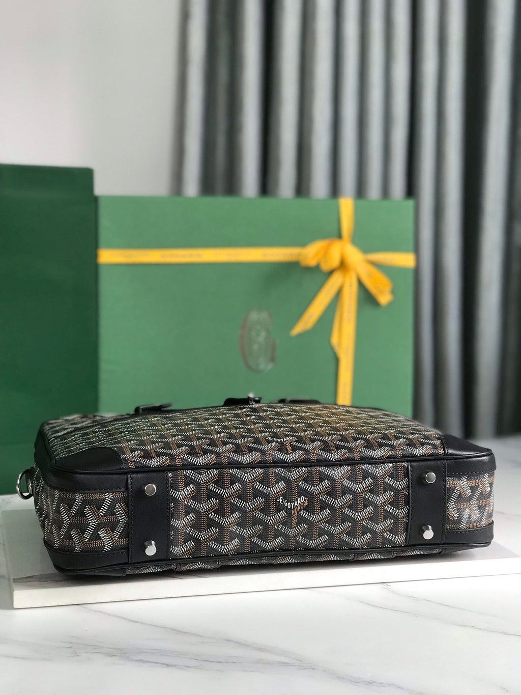 GOYARD AMBASSADE DOCUMENT CASE 35 IN BLACK GOYARDINE CANVAS