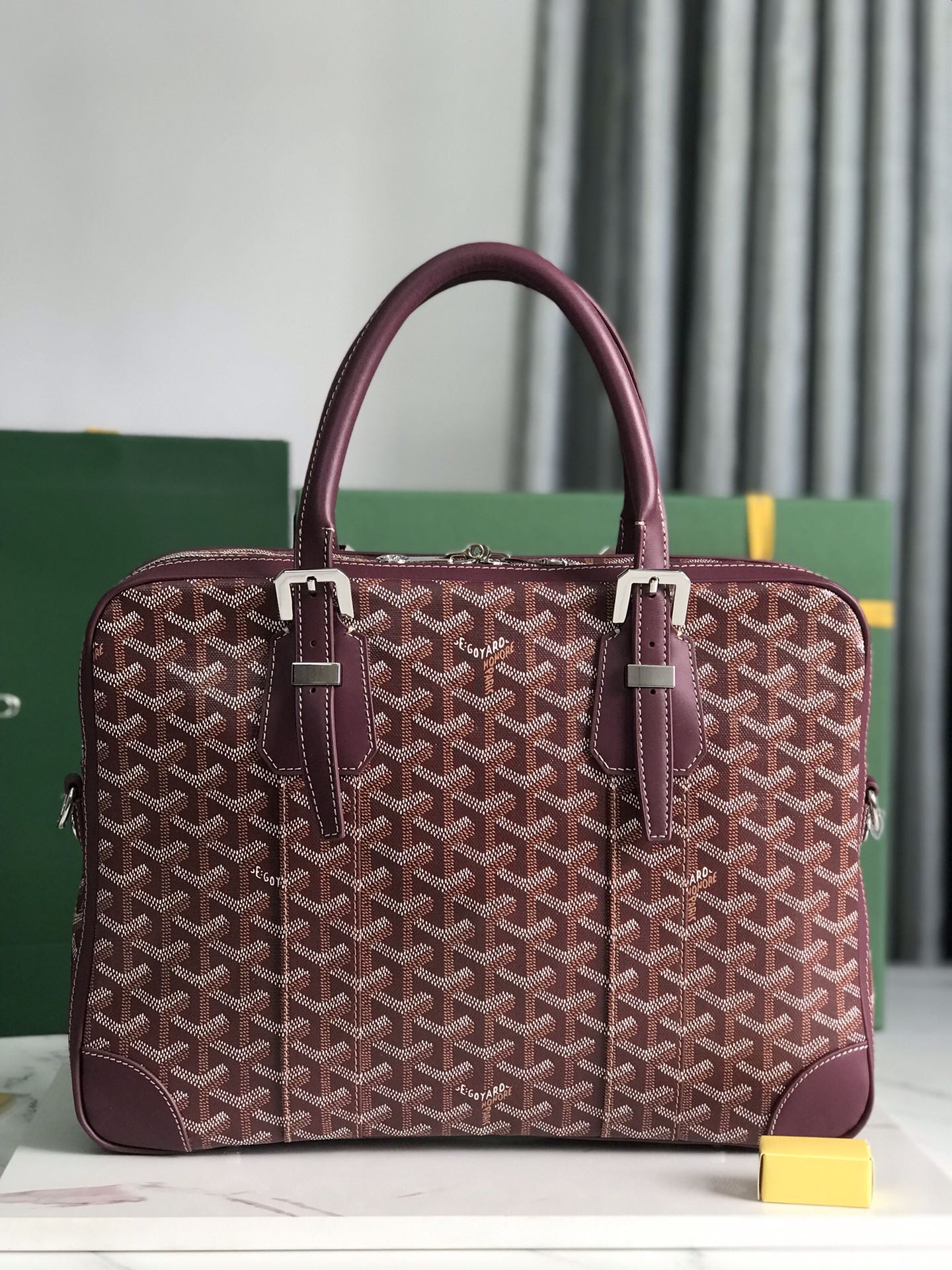 GOYARD AMBASSADE DOCUMENT CASE 35 IN WINE RED GOYARDINE CANVAS