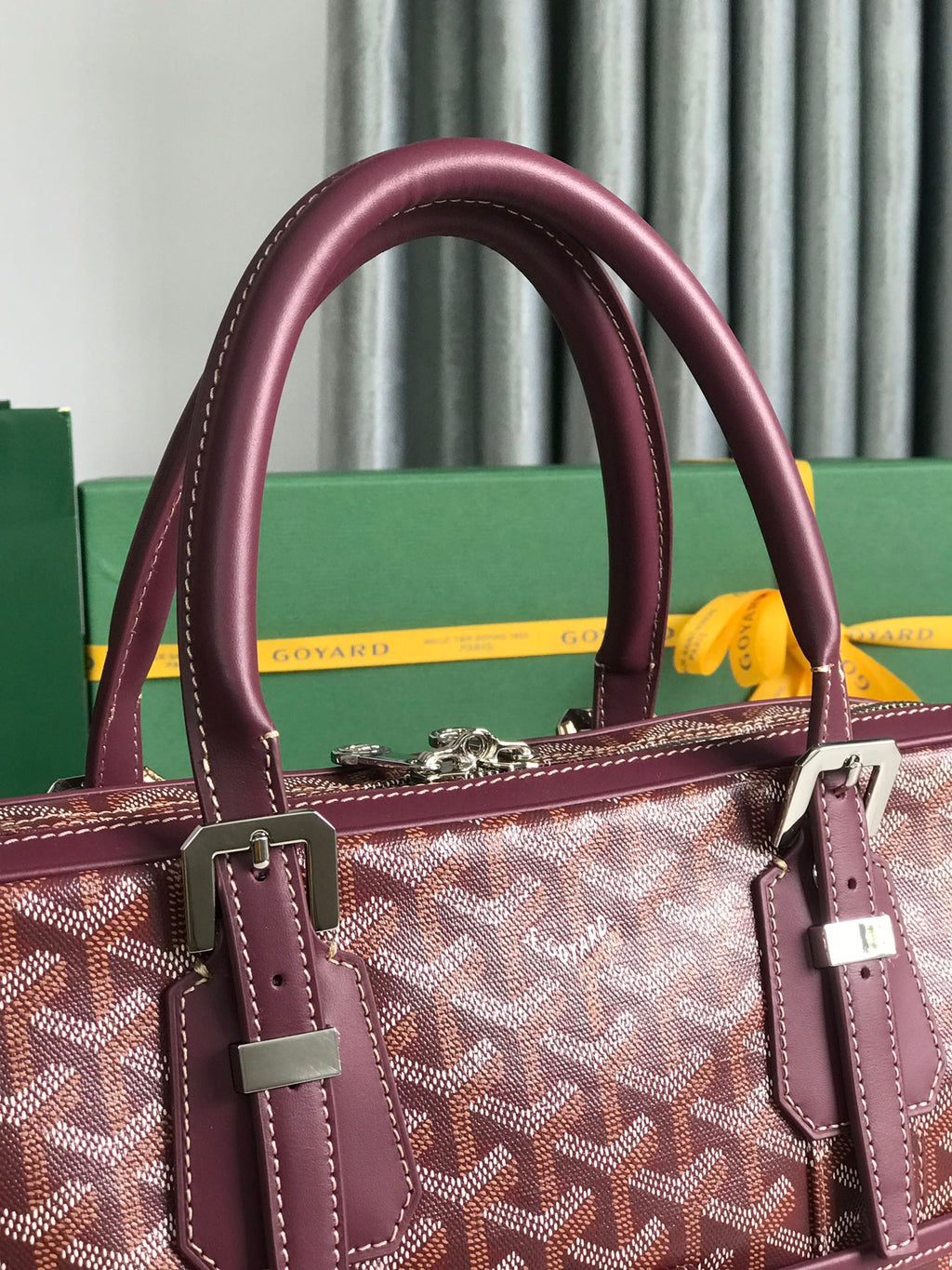 GOYARD AMBASSADE DOCUMENT CASE 35 IN WINE RED GOYARDINE CANVAS