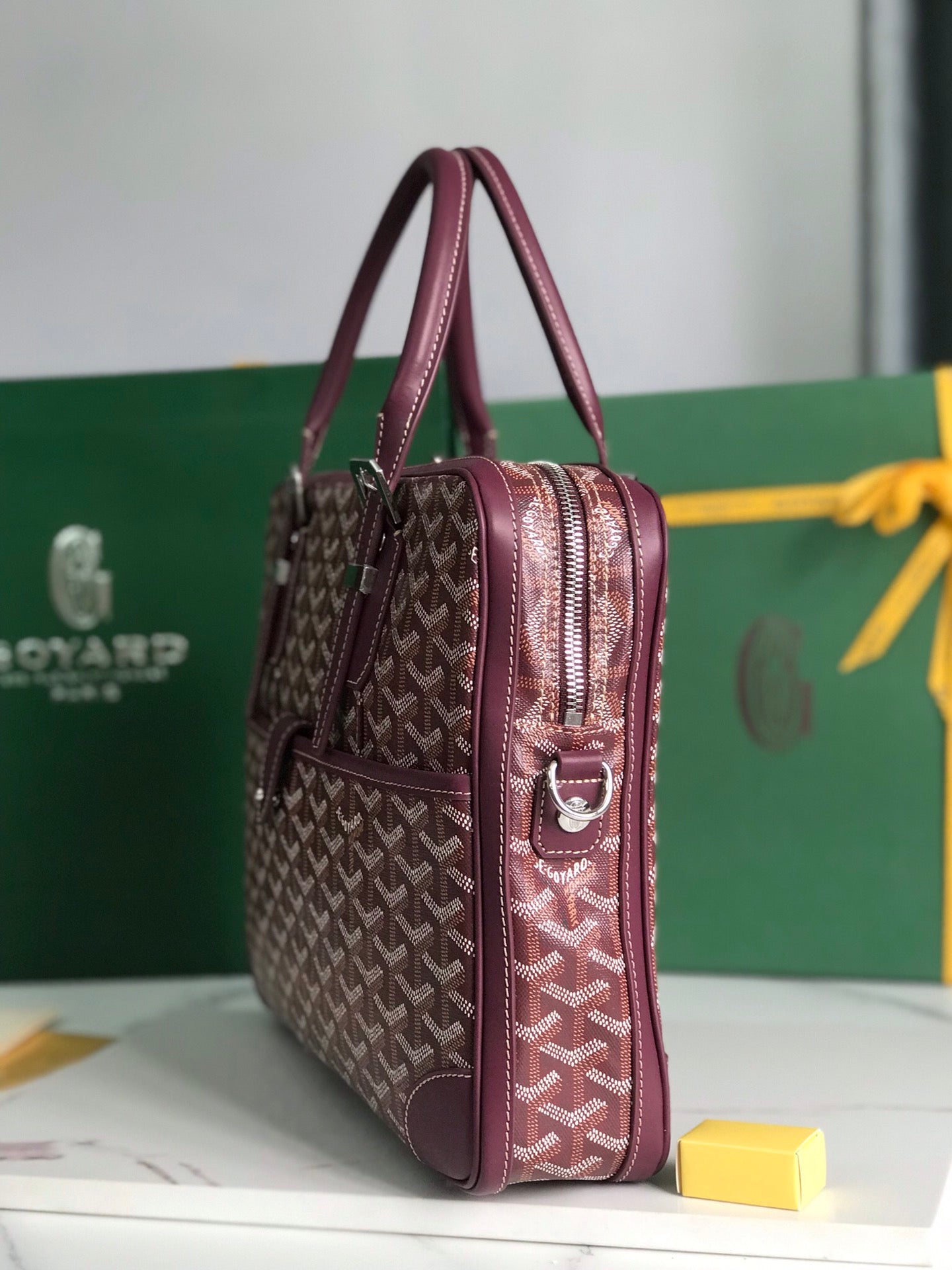 GOYARD AMBASSADE DOCUMENT CASE 35 IN WINE RED GOYARDINE CANVAS