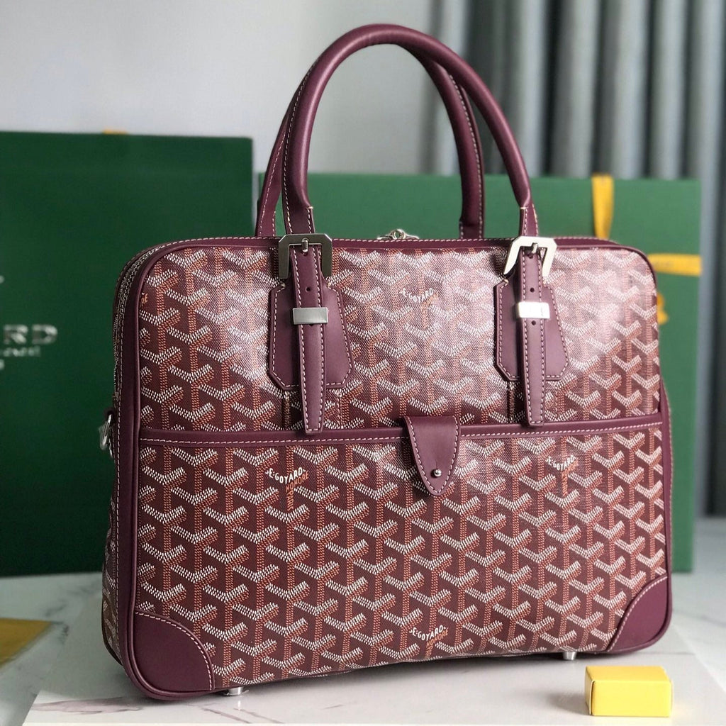 GOYARD AMBASSADE DOCUMENT CASE 35 IN WINE RED GOYARDINE CANVAS