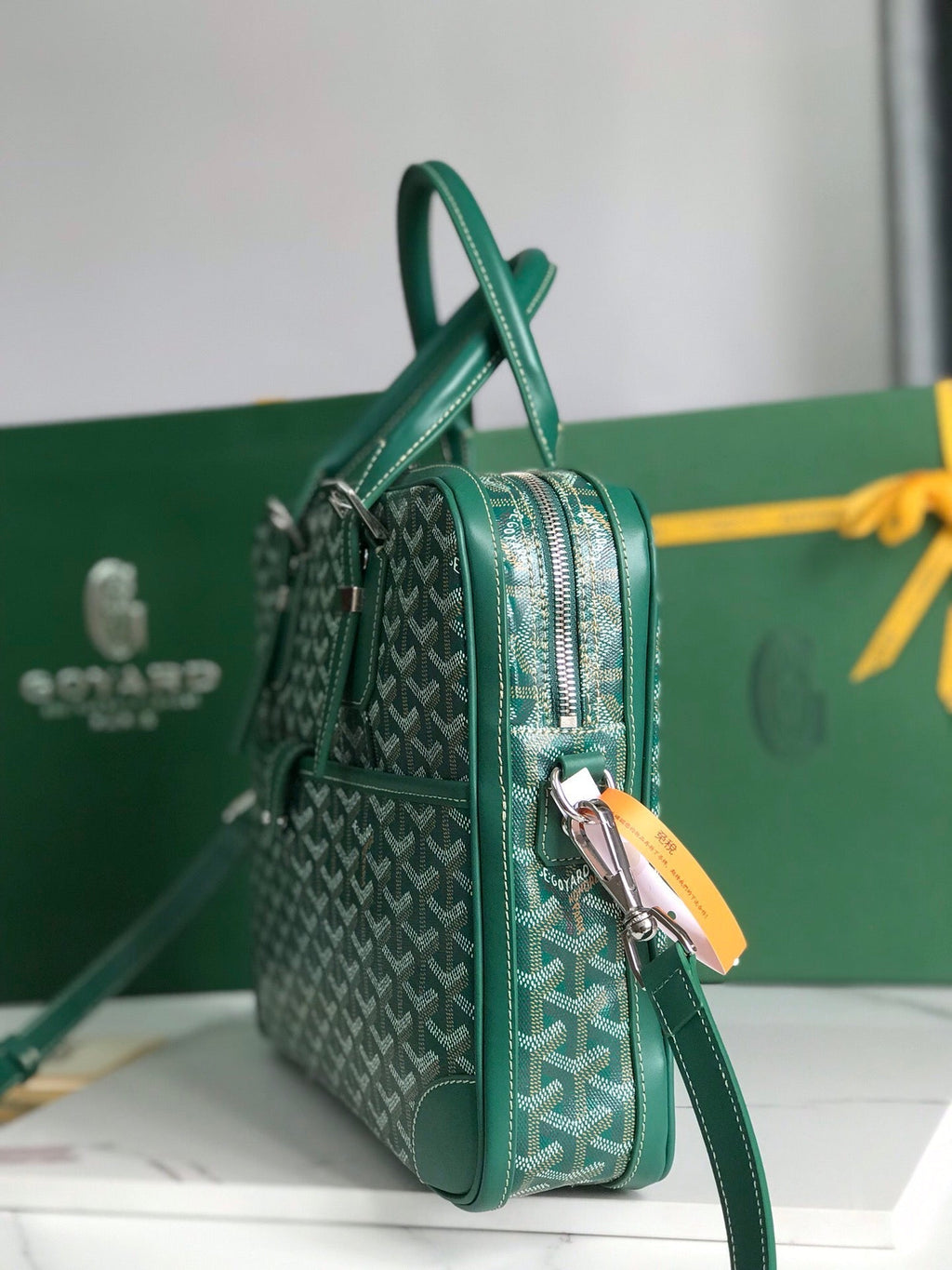 GOYARD AMBASSADE DOCUMENT CASE 35 IN GREEN GOYARDINE CANVAS
