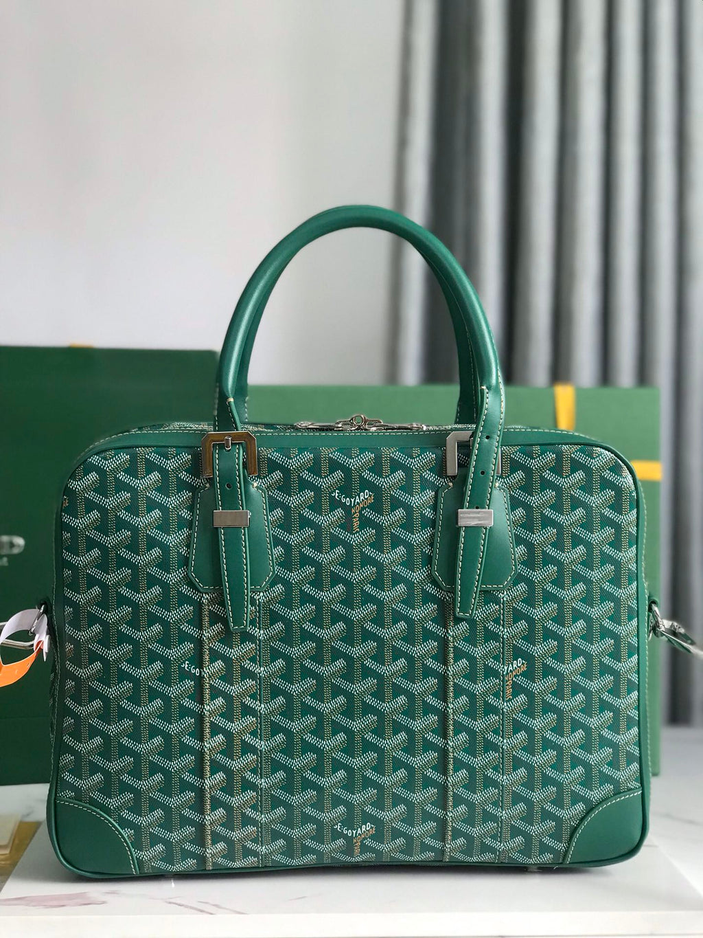 GOYARD AMBASSADE DOCUMENT CASE 35 IN GREEN GOYARDINE CANVAS