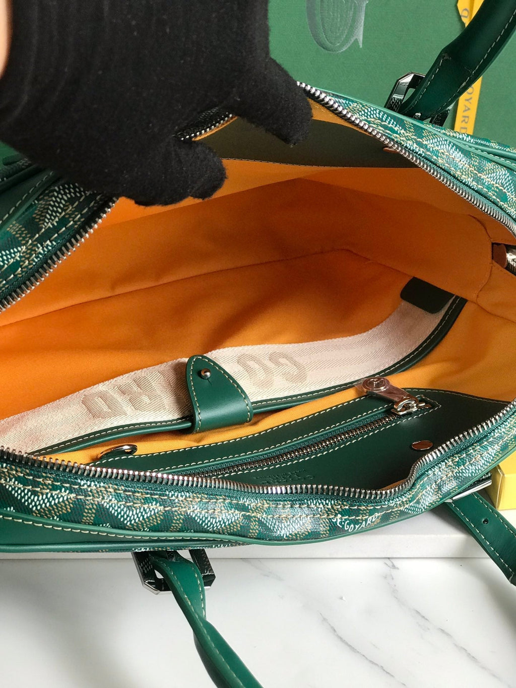 GOYARD AMBASSADE DOCUMENT CASE 35 IN GREEN GOYARDINE CANVAS