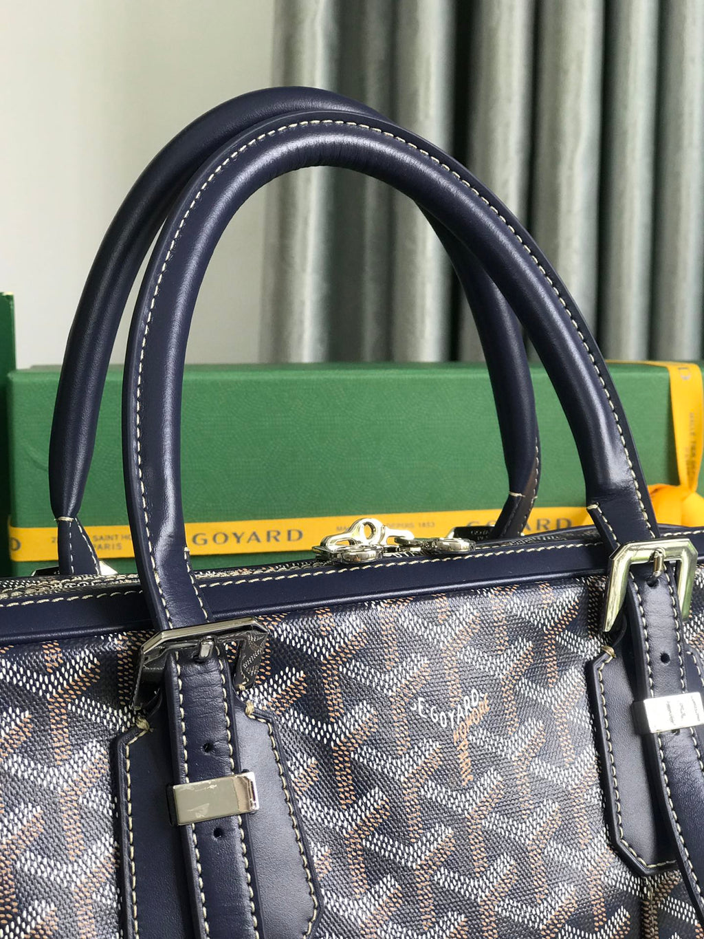 GOYARD AMBASSADE DOCUMENT CASE 35 IN NAVY BLUE GOYARDINE CANVAS