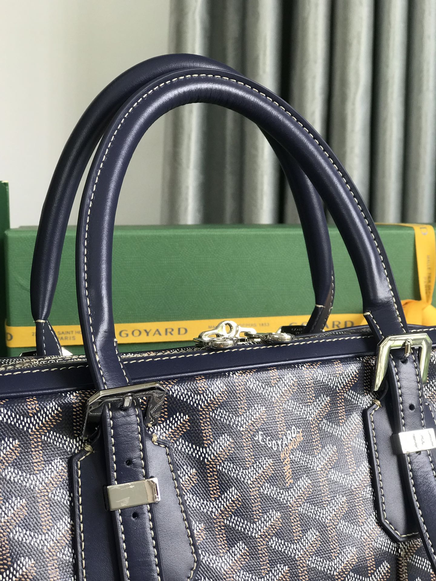 GOYARD AMBASSADE DOCUMENT CASE 35 IN NAVY BLUE GOYARDINE CANVAS