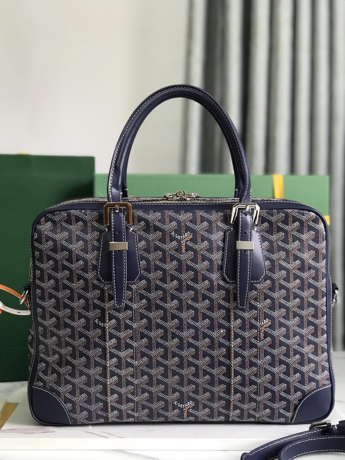 GOYARD AMBASSADE DOCUMENT CASE 35 IN NAVY BLUE GOYARDINE CANVAS