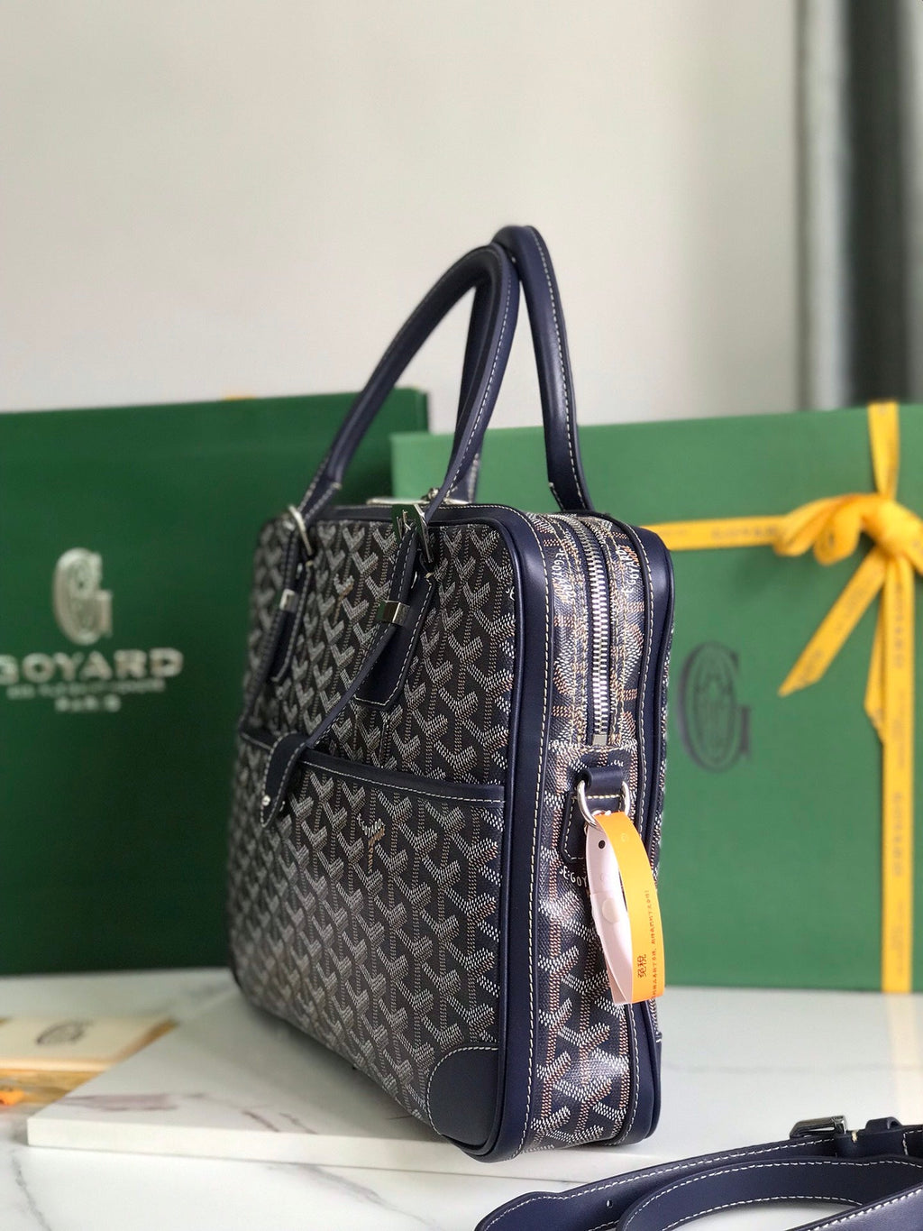 GOYARD AMBASSADE DOCUMENT CASE 35 IN NAVY BLUE GOYARDINE CANVAS