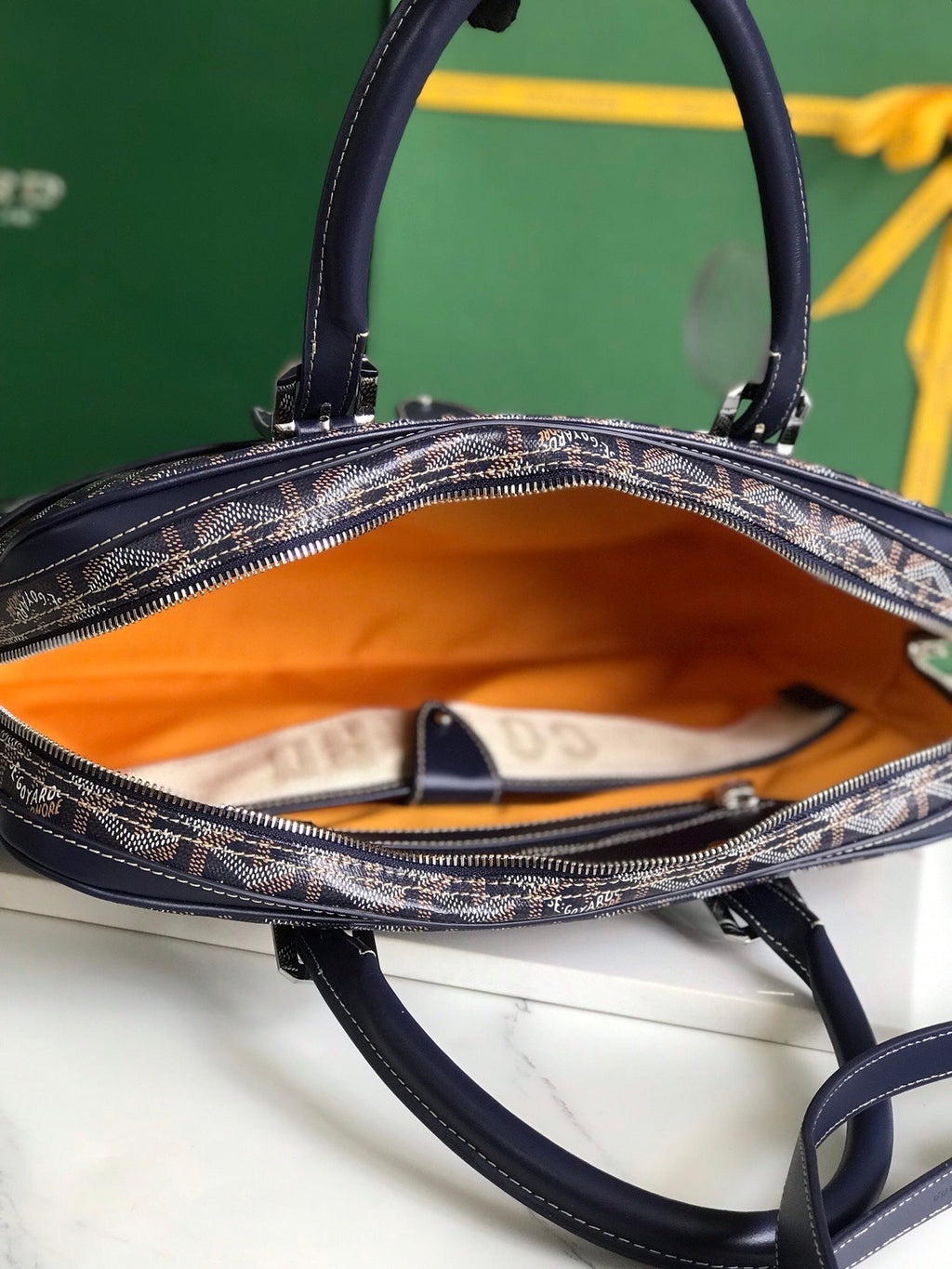 GOYARD AMBASSADE DOCUMENT CASE 35 IN NAVY BLUE GOYARDINE CANVAS