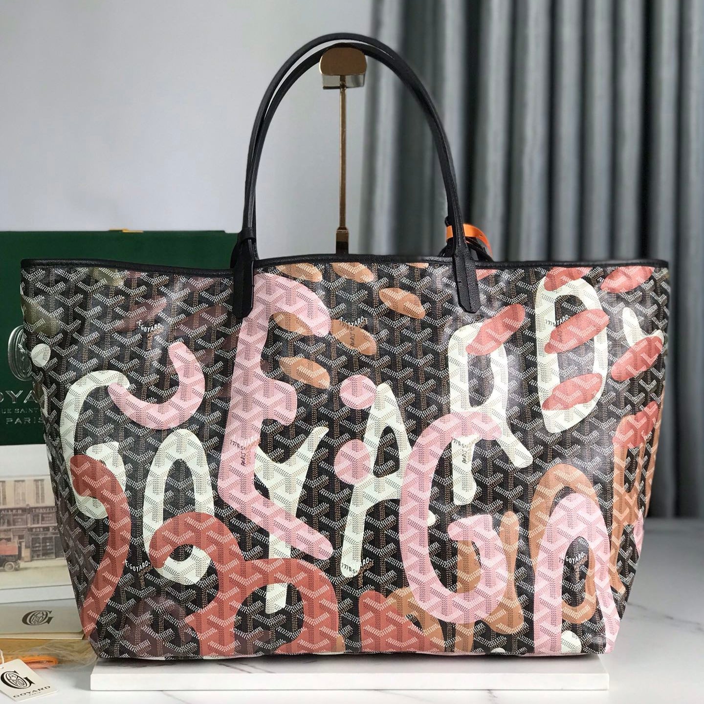 GOYARD SAINT LOUIS GM BAG 40 IN PINK LETTRES CAMOUFLAGE GOYARDINE CANVAS