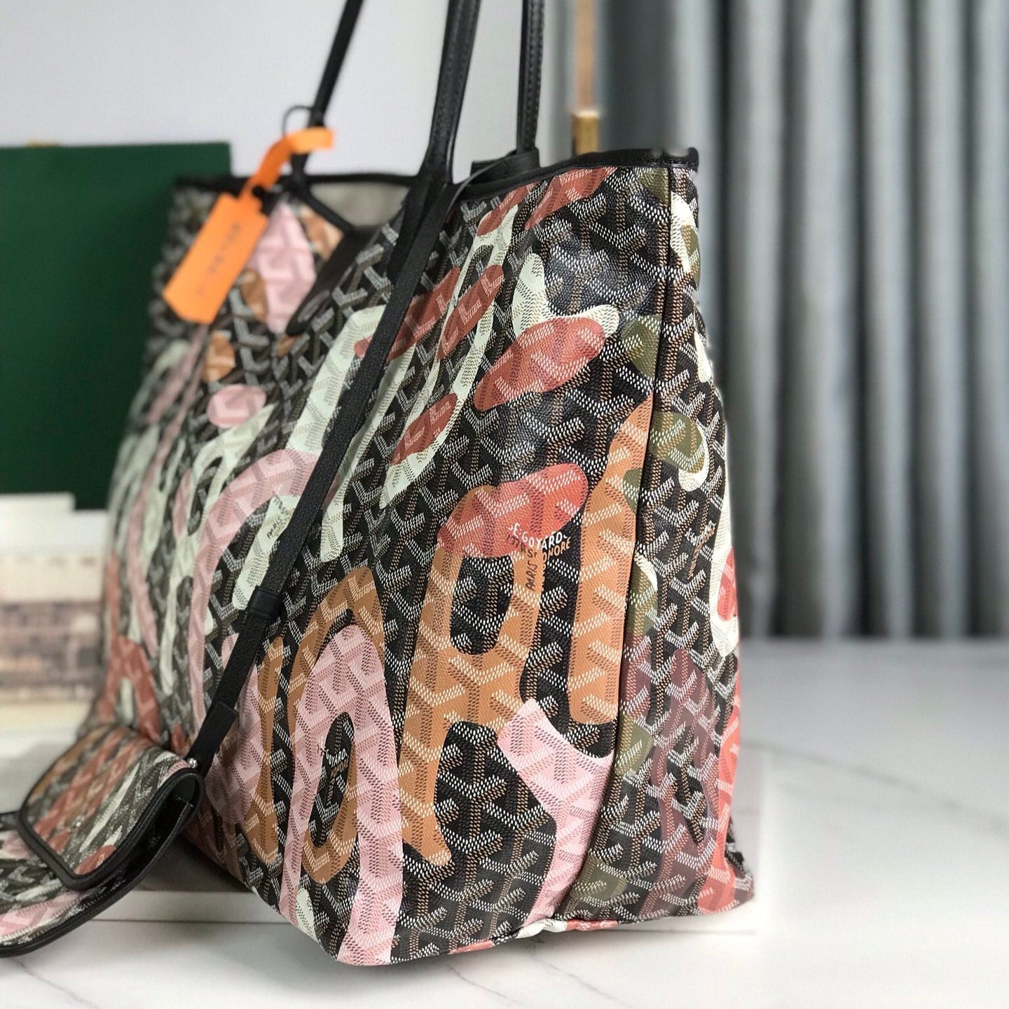 GOYARD SAINT LOUIS GM BAG 40 IN PINK LETTRES CAMOUFLAGE GOYARDINE CANVAS