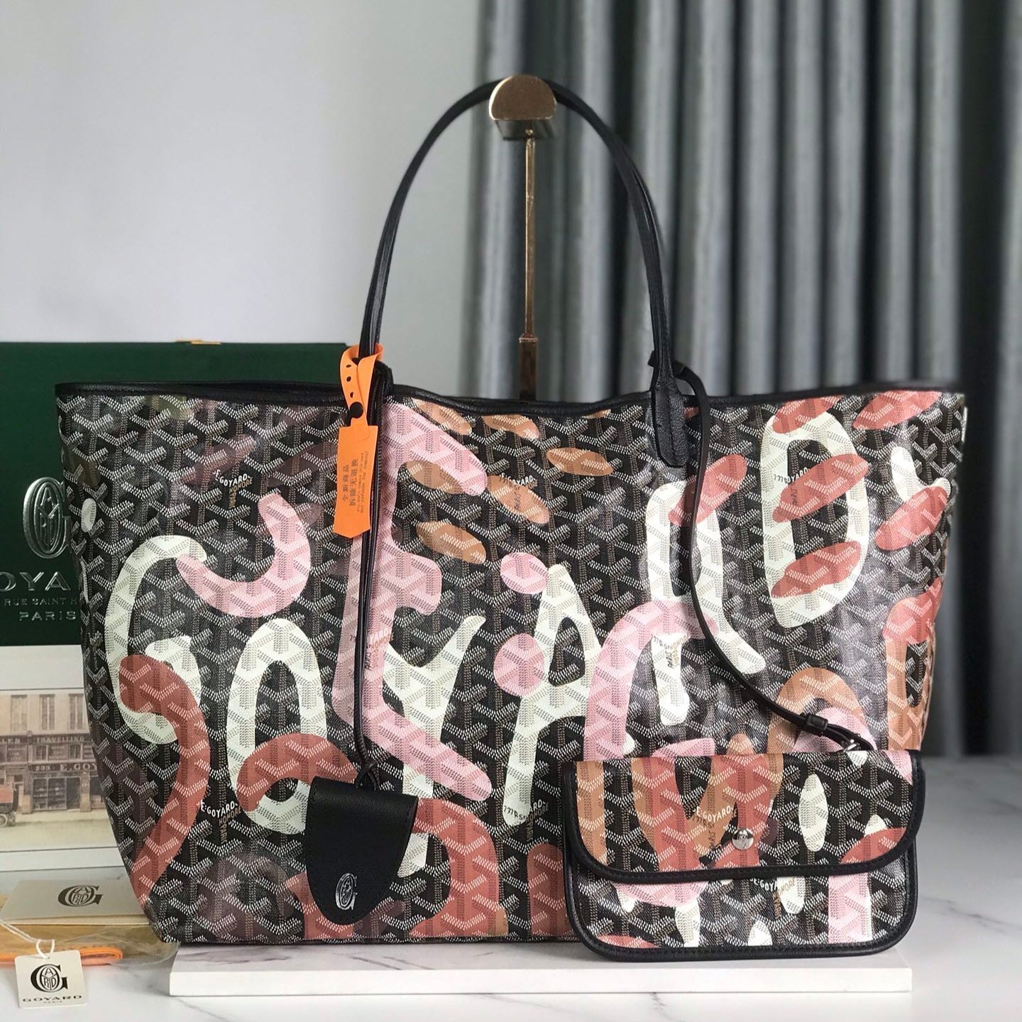 GOYARD SAINT LOUIS GM BAG 40 IN PINK LETTRES CAMOUFLAGE GOYARDINE CANVAS