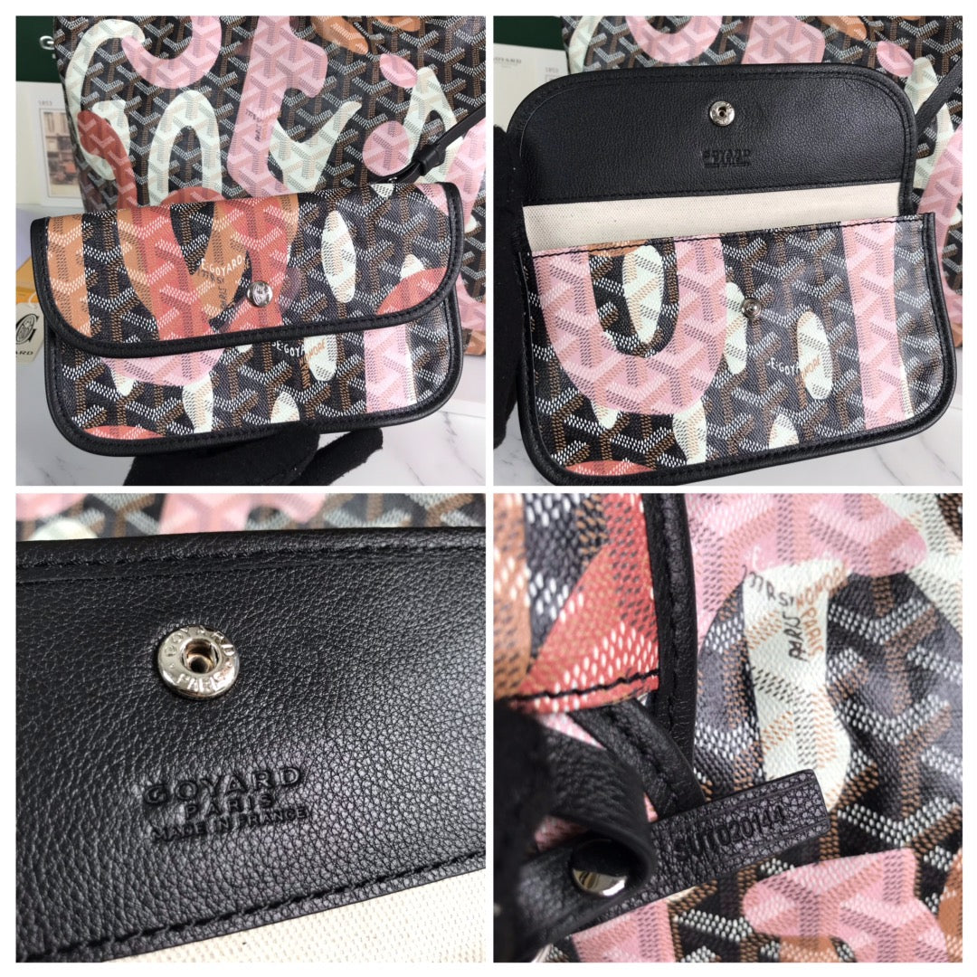 GOYARD SAINT LOUIS GM BAG 40 IN PINK LETTRES CAMOUFLAGE GOYARDINE CANVAS