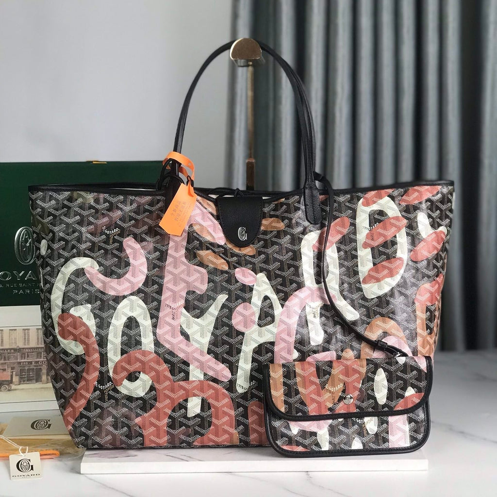 GOYARD SAINT LOUIS GM BAG 40 IN PINK LETTRES CAMOUFLAGE GOYARDINE CANVAS