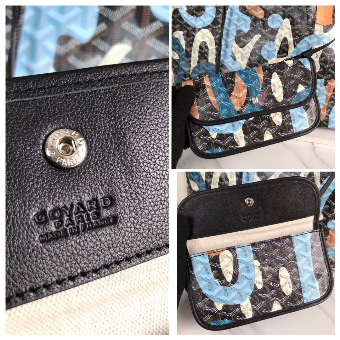 GOYARD SAINT LOUIS GM BAG 40 IN BLUE LETTRES CAMOUFLAGE GOYARDINE CANVAS