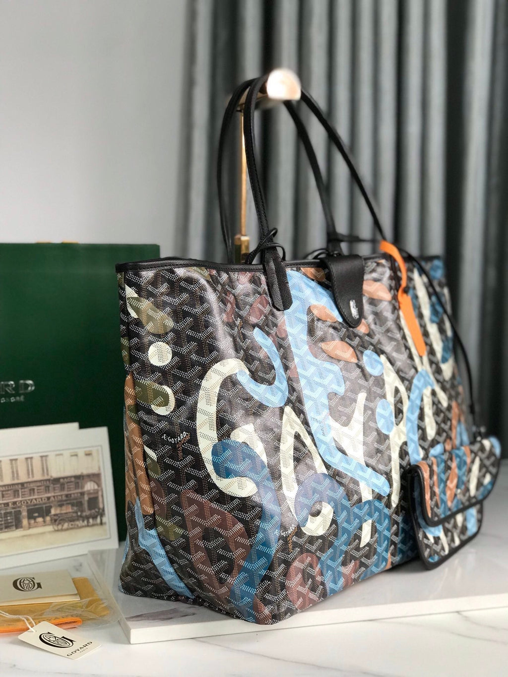 GOYARD SAINT LOUIS GM BAG 40 IN BLUE LETTRES CAMOUFLAGE GOYARDINE CANVAS
