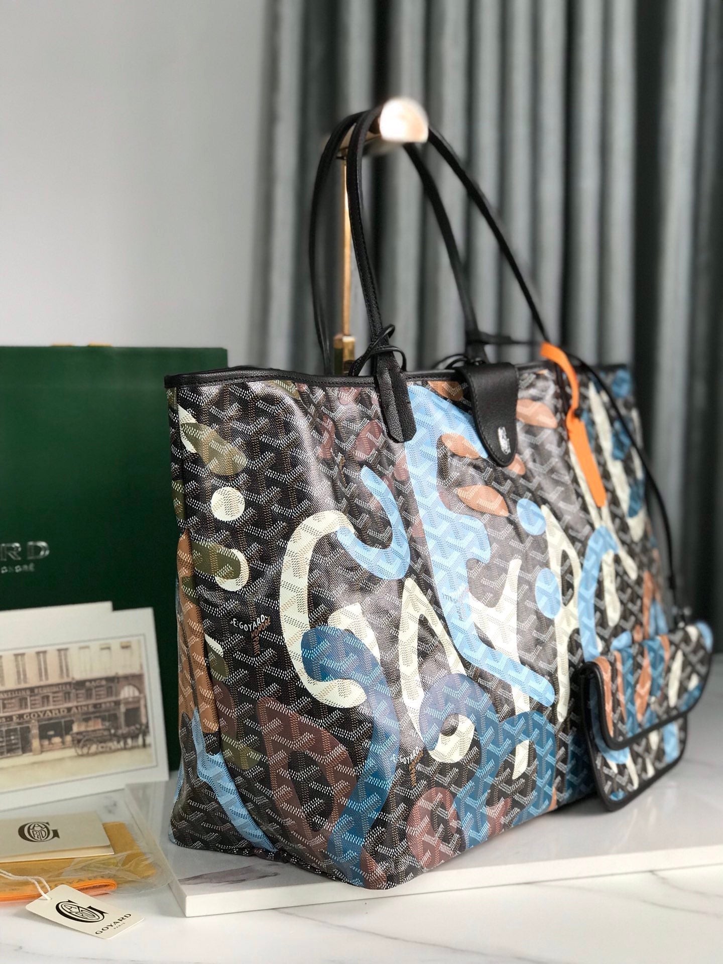 GOYARD SAINT LOUIS GM BAG 40 IN BLUE LETTRES CAMOUFLAGE GOYARDINE CANVAS