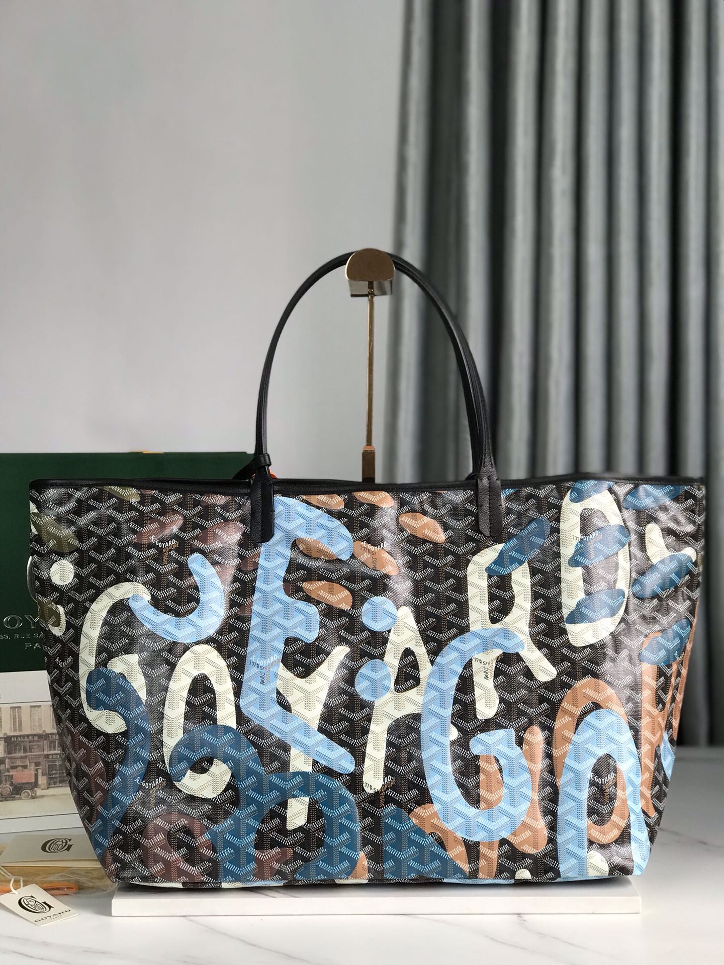 GOYARD SAINT LOUIS GM BAG 40 IN BLUE LETTRES CAMOUFLAGE GOYARDINE CANVAS