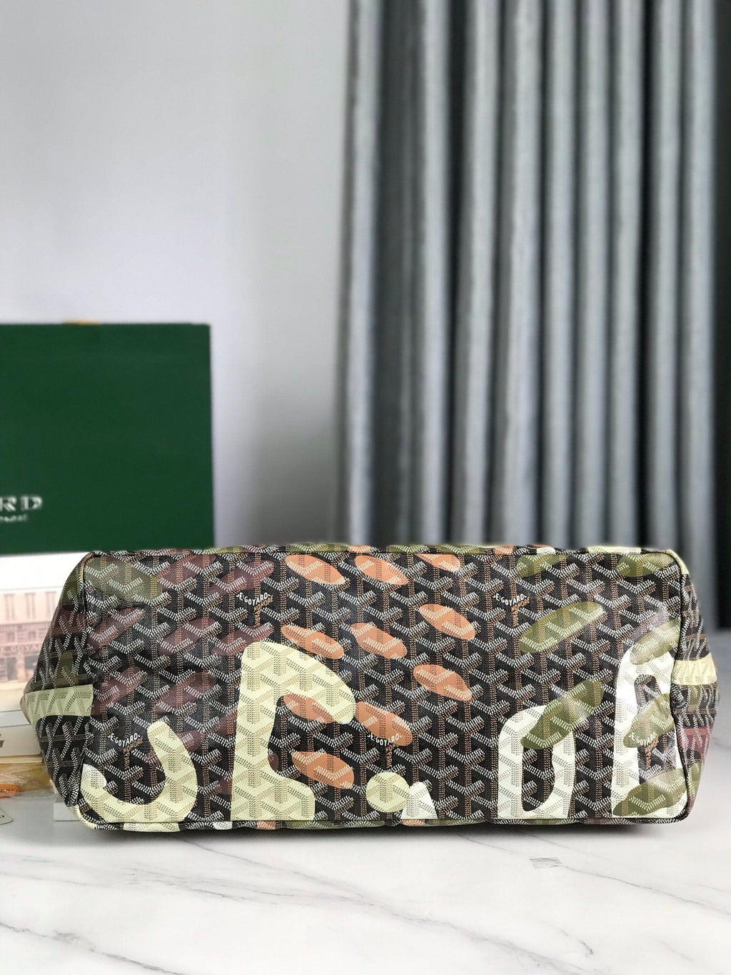 GOYARD SAINT LOUIS GM BAG 40 IN GREEN LETTRES CAMOUFLAGE GOYARDINE CANVAS