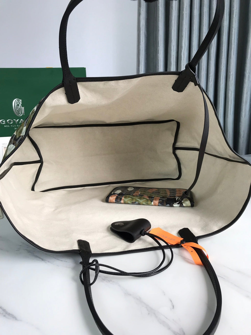 GOYARD SAINT LOUIS GM BAG 40 IN GREEN LETTRES CAMOUFLAGE GOYARDINE CANVAS