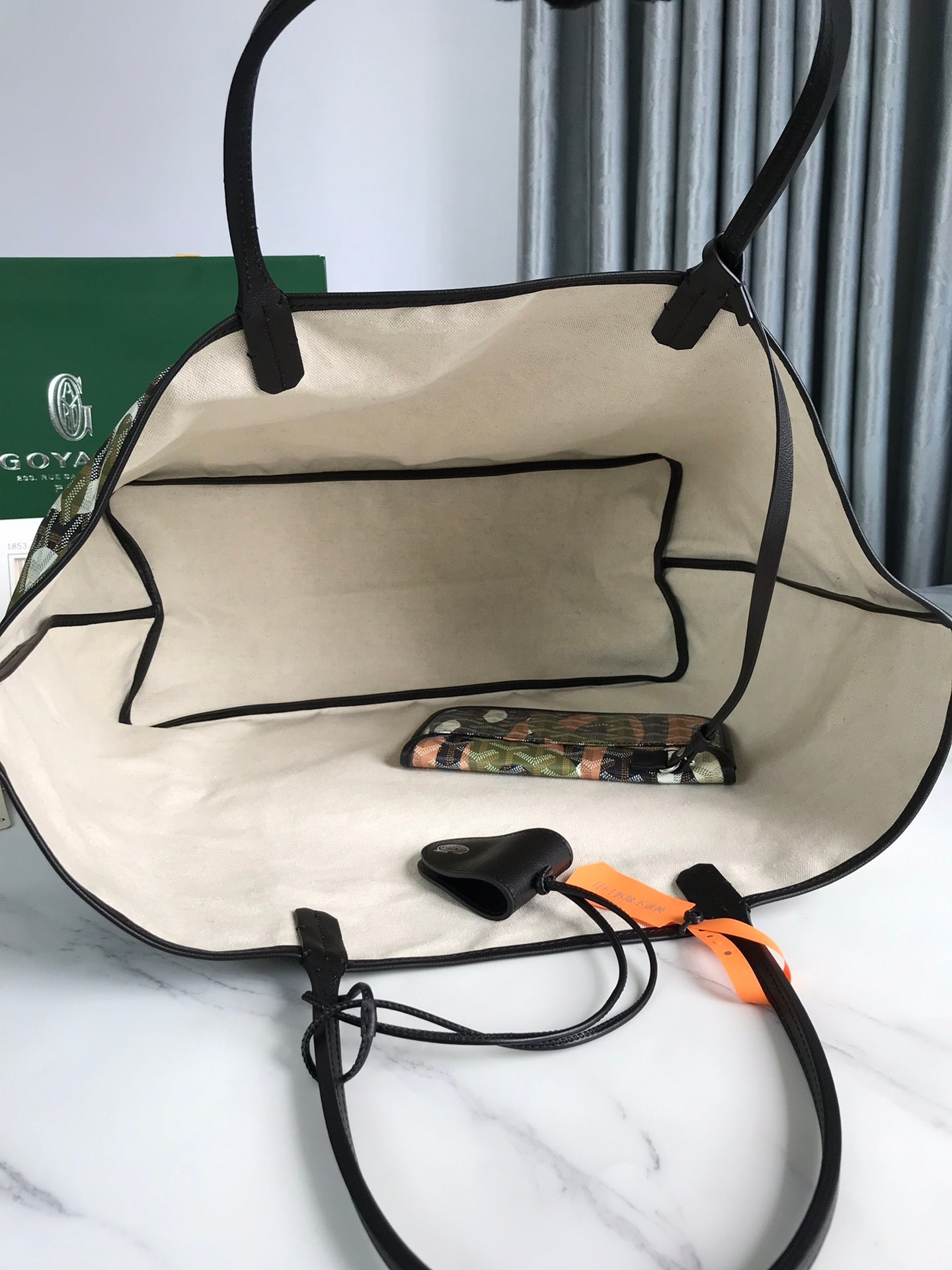 GOYARD SAINT LOUIS GM BAG 40 IN GREEN LETTRES CAMOUFLAGE GOYARDINE CANVAS
